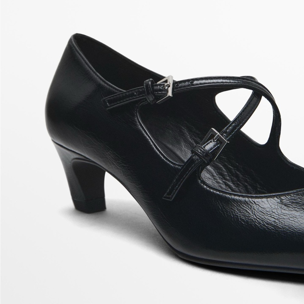 NWT. Massimo Dutti Black Leather High-Heel Criss-Cross Straps Shoes. Size 6,5. - Picture 4 of 8